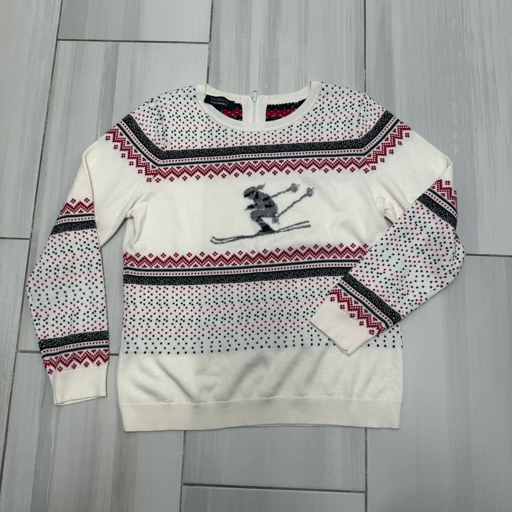 Talbots Black White Red Fair Isle Skier Thermawarmth Sweater L Large